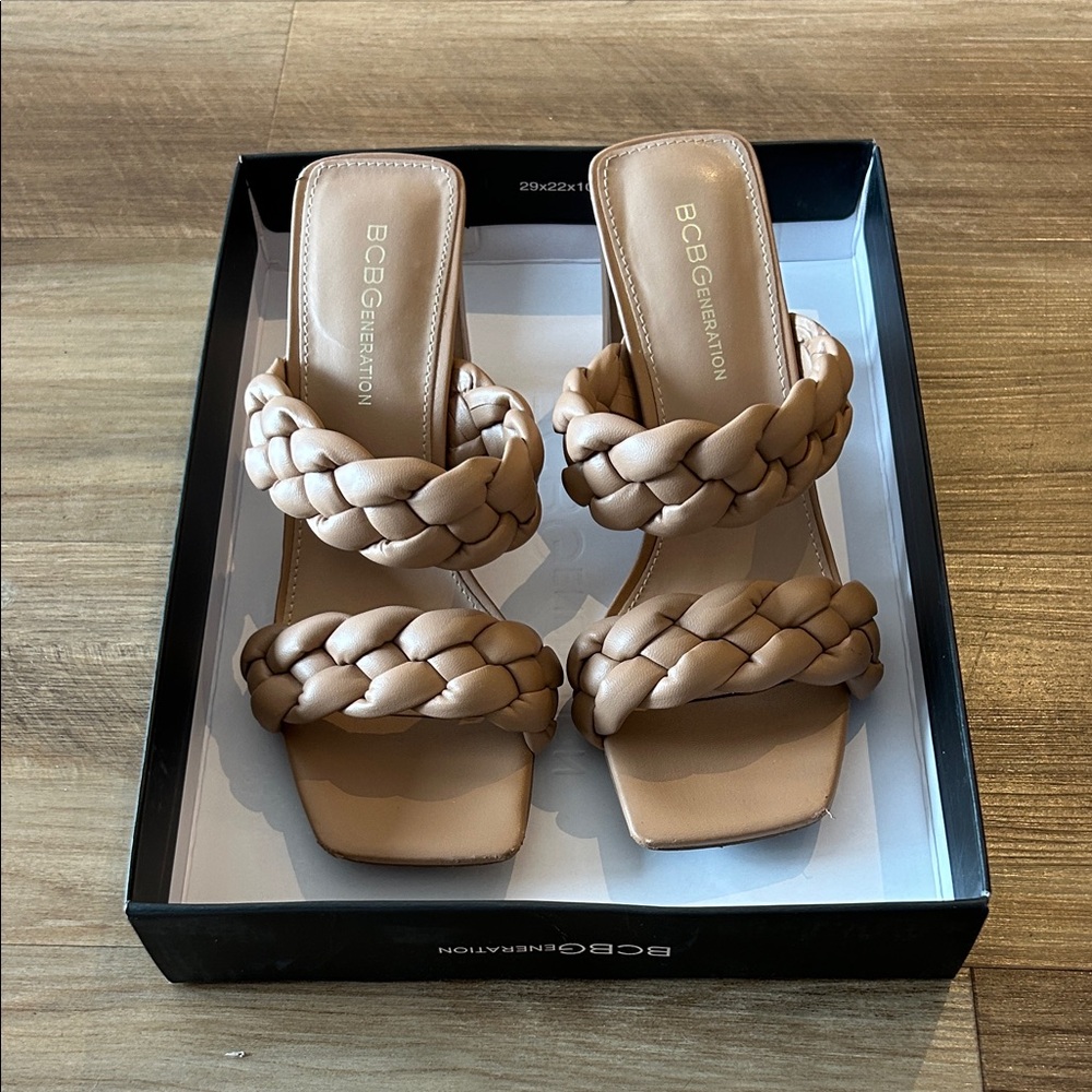 BCBGeneration Braided Double-Strap Tan Mules - image 1